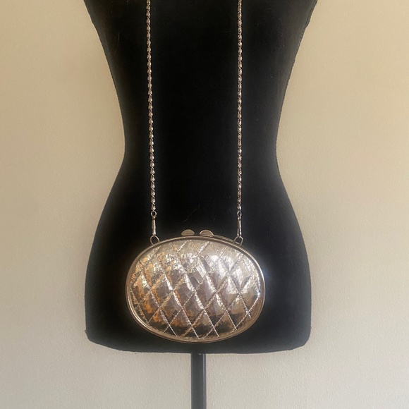 Handbags - Silver Tuck and Roll Design Evening Bag